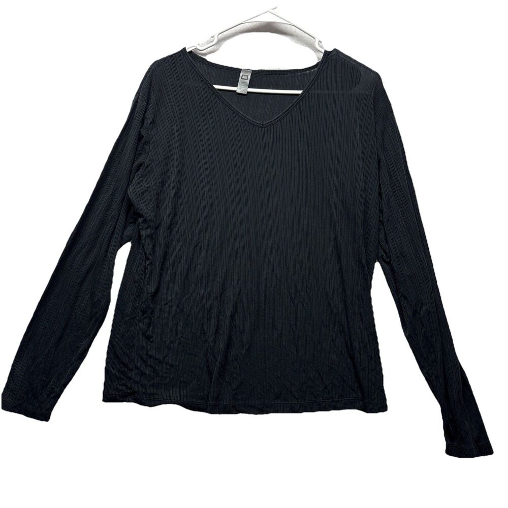 REI Co-op 100% Silk Base Layer Top Womens XL Black Ribbed V-Neck Long Sleeve
